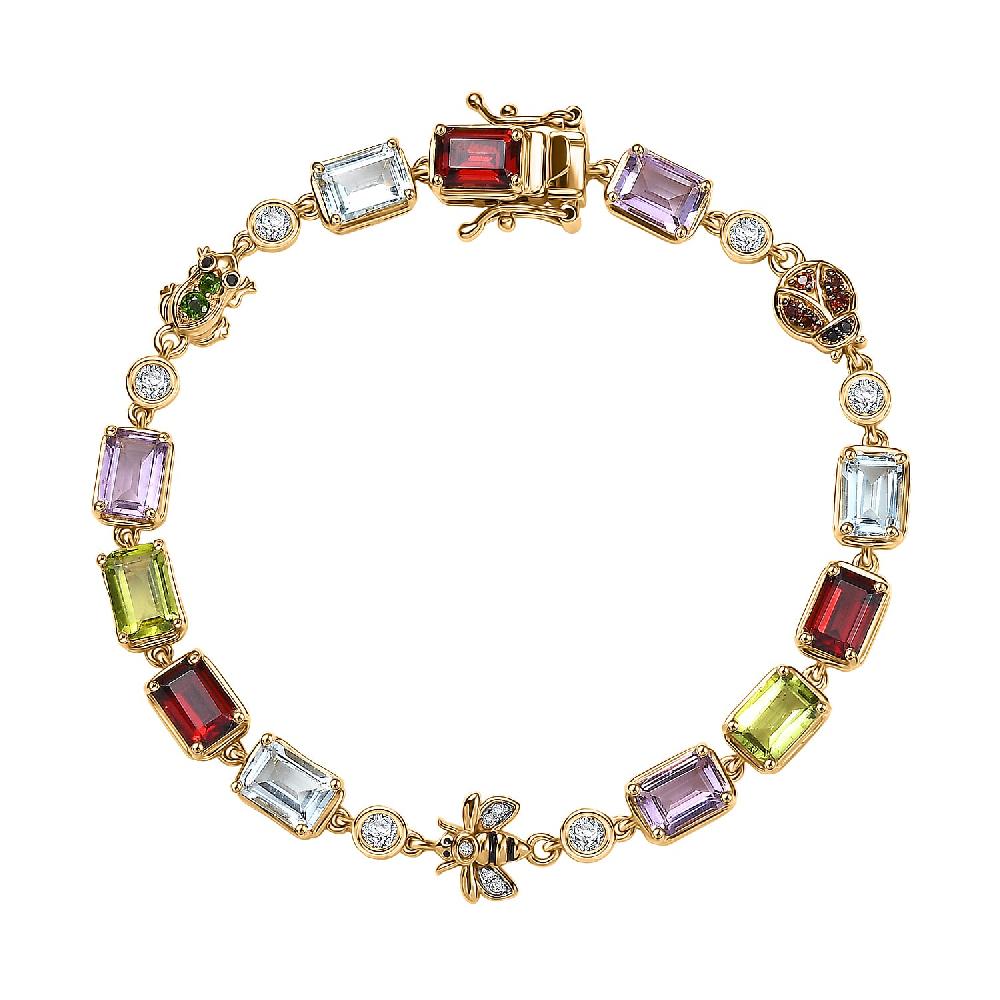 GP Trionfo Collection Premium Multi Gemstone 13.00 ctw Bracelet in 18K Vermeil Yellow Gold Over Sterling Sil (7.25 In)