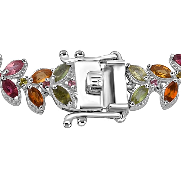 GP Trionfo Collection Premium Multi-Tourmaline 11.20 Ctw Butterfly Pastel Bracelet In Rhodium Over Sterling Silver (7.25 In)