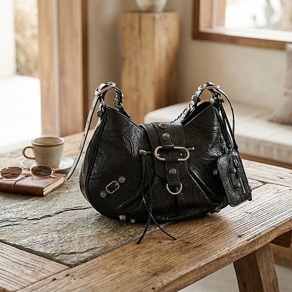 Grand Pelle Black Genuine Leather Crossbody Bag With Shoulder Strap