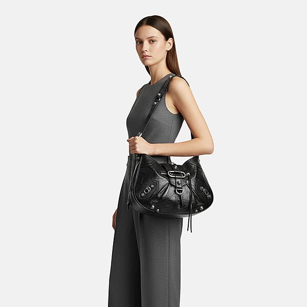 Grand Pelle Black Genuine Leather Crossbody Bag With Shoulder Strap