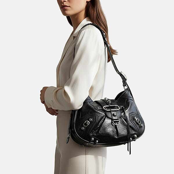Grand Pelle Black Genuine Leather Crossbody Bag With Shoulder Strap