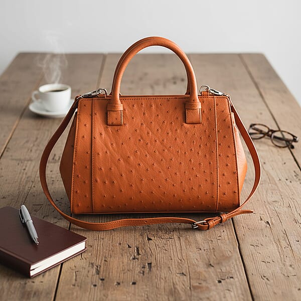 Grand Pelle Brown Genuine Ostrich Leather Tote Bag
