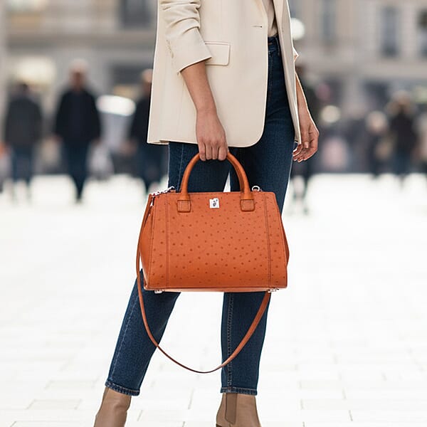 Grand Pelle Brown Genuine Ostrich Leather Tote Bag