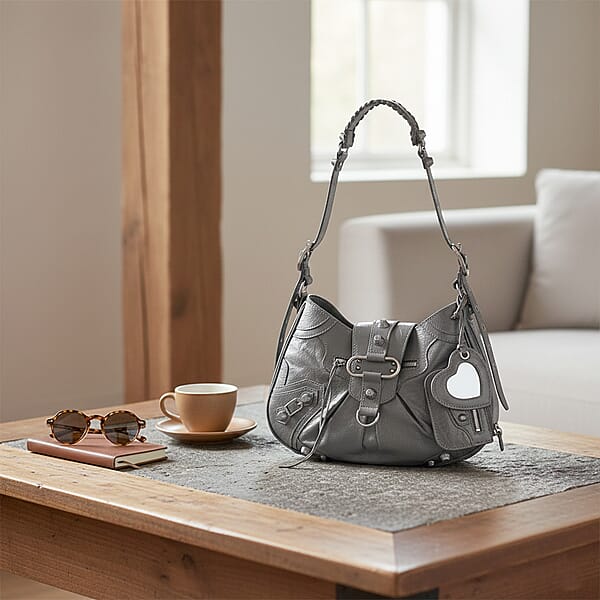 Grand Pelle Gray Genuine Leather Crossbody Bag With Shoulder Strap