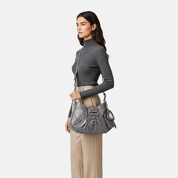 Grand Pelle Gray Genuine Leather Crossbody Bag With Shoulder Strap