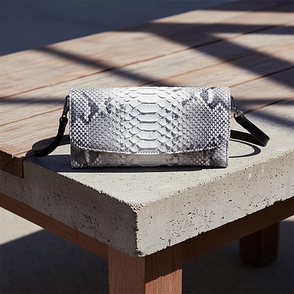 Grand Pelle Natural Genuine Python Leather Envelope Clutch With Shoulder Strap