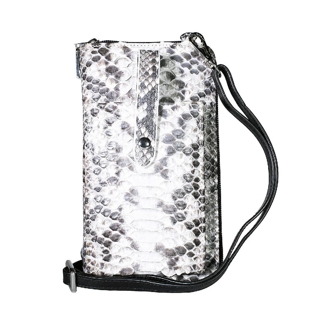 Grand Pelle Natural Genuine Python Leather Zip Clutch With Snap Pocket