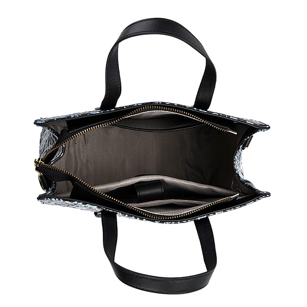 Grand Pelle Navy Plum Blossom Embossed Genuine Leather Rectangular Bag With Shoulder Strap