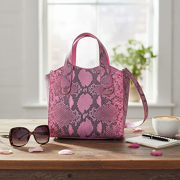 Grand Pelle Pink Genuine Python Leather Tote Bag With Shoulder Strap