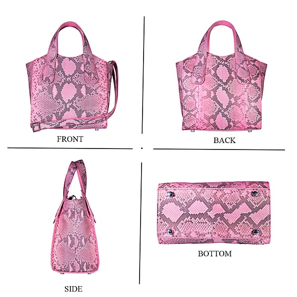 Grand Pelle Pink Genuine Python Leather Tote Bag With Shoulder Strap