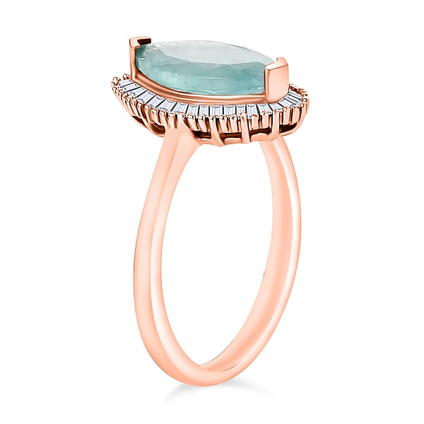 Grandidierite And Diamond 2.04 Ctw Ring In 18K Vermeil Rose Gold Over Sterling Silver (Size 10.0) (Del. In 10-12 Days)