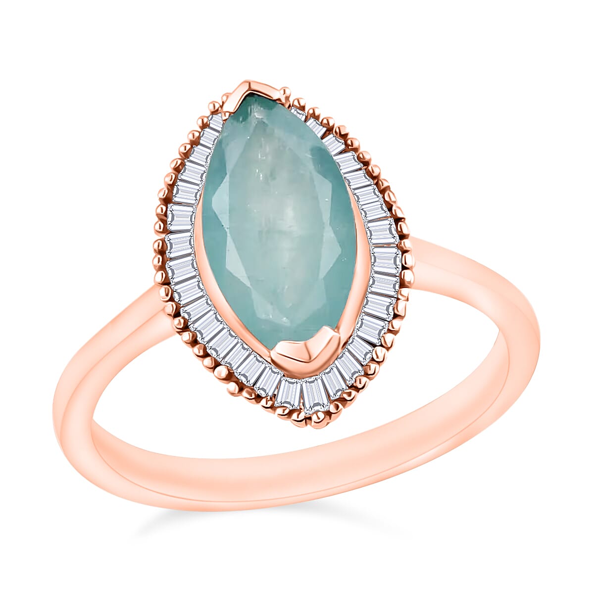 Grandidierite and Diamond 2.04 ctw Ring in 18K Vermeil Rose Gold Over Sterling Silver (Size 10.0) (Del. in 10-12 Days)