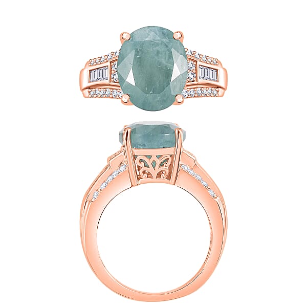 Grandidierite And Moissanite 5.20 Ctw Ring In 18K Vermeil Rose Gold Over Sterling Silver (Del. In 10-12 Days)