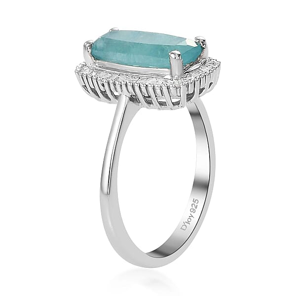 Grandidierite Diamond 2.00 Ctw Halo Ring In Platinum Over Sterling Silver Wedding Rings For Women 2.60 Ctw