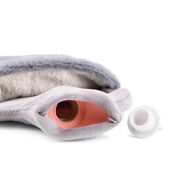 Gray 2L Hot Water Bag With Rabbit Faux Fur Cover