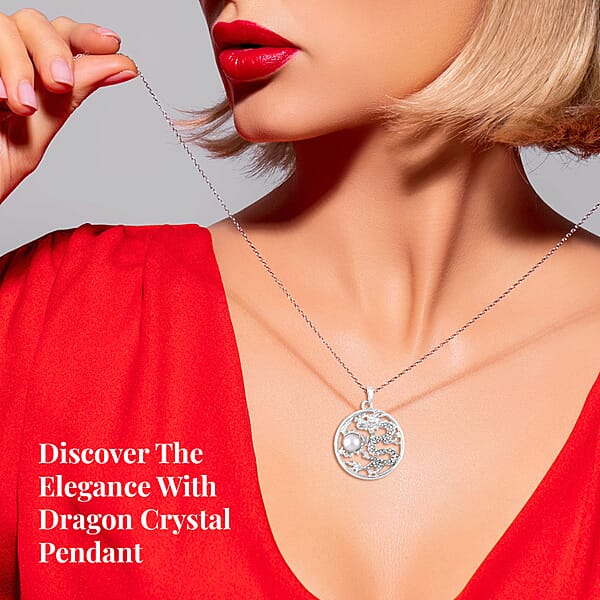 Gray Chroma And Austrian Crystal Dragon Pendant Necklace In Silvertone 24-26 Inches