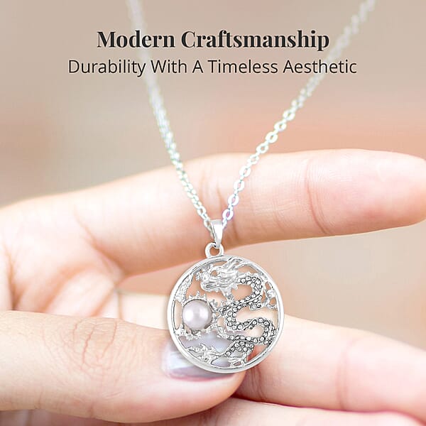 Gray Chroma And Austrian Crystal Dragon Pendant Necklace In Silvertone 24-26 Inches