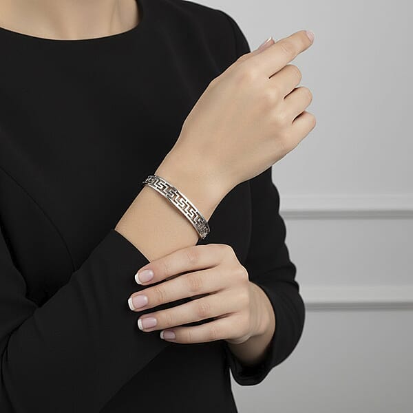 Greek Key Bangle Bracelet In Stainless Steel (7.25 Inches)