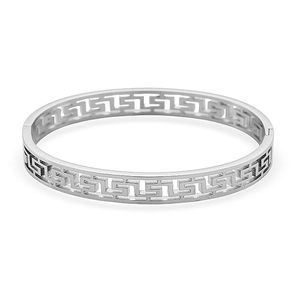 Greek Key Bangle Bracelet In Stainless Steel (7.25 Inches)