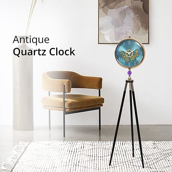 Green Antique Grandfather Quartz Clock With Tripod Metal Stand