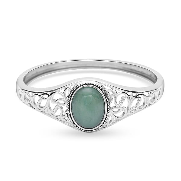 Green Aventurine 12.60 Ctw Bangle Bracelet In Stainless Steel (7.00 In)
