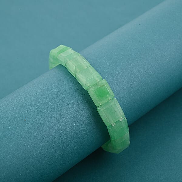 Green Aventurine 125.00 Ctw Square Block Stretch Bracelet