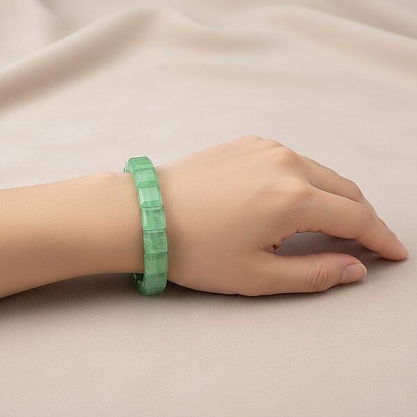 Green Aventurine 125.00 Ctw Square Block Stretch Bracelet