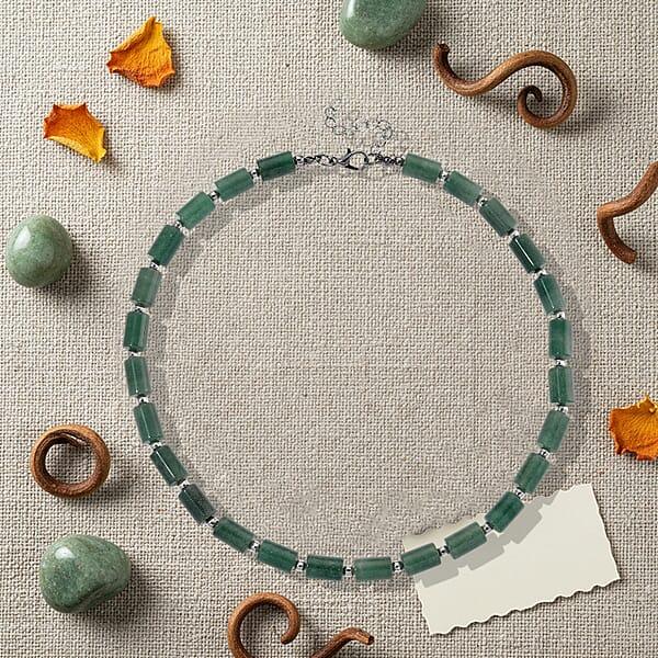 Green Aventurine 204.00 Ctw Barrel Necklace In Silvertone 18-20 Inches