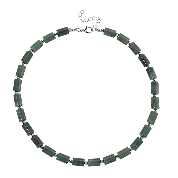 Green Aventurine 204.00 Ctw Barrel Necklace In Silvertone 18-20 Inches