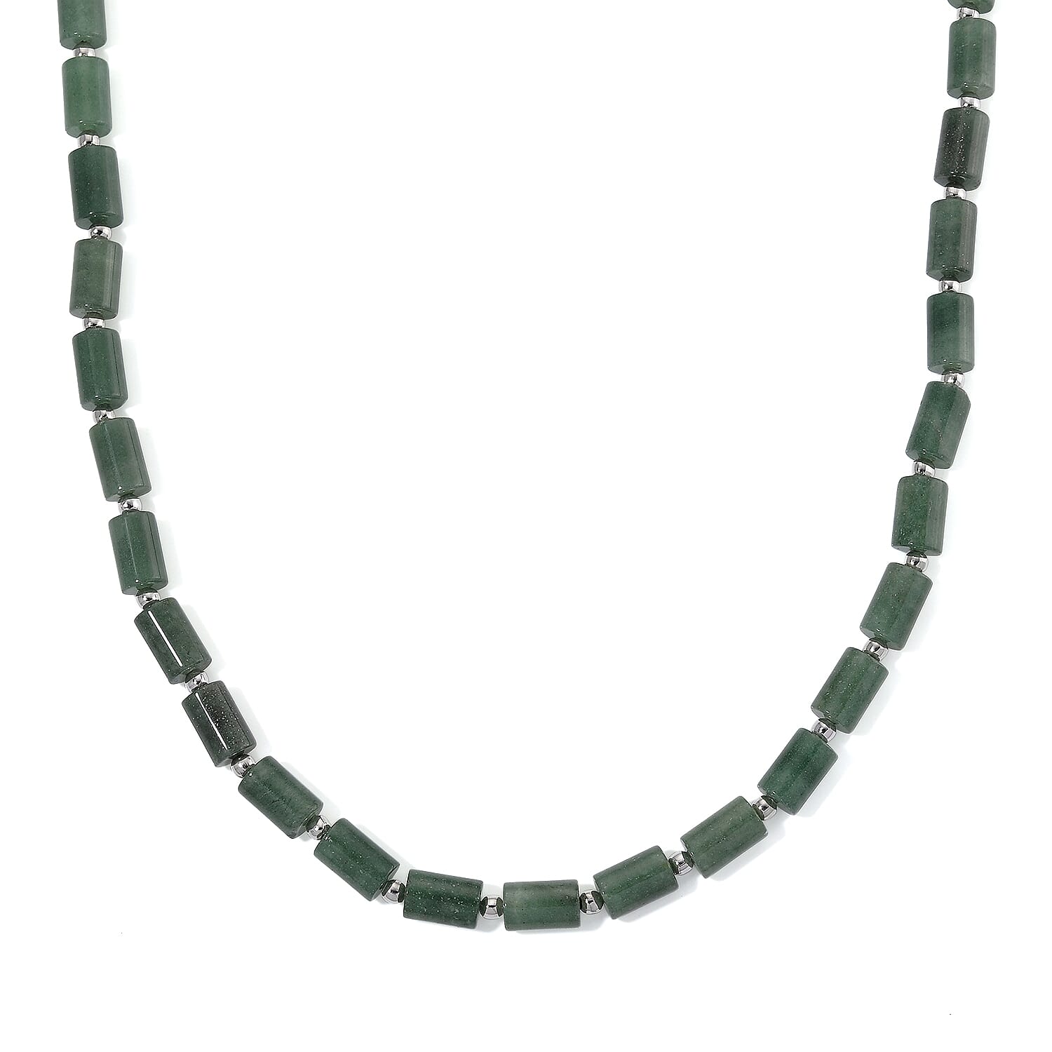 Green Aventurine 204.00 ctw Barrel Necklace in Silvertone 18-20 Inches