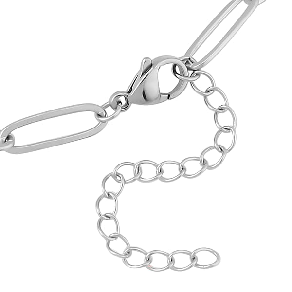Green Aventurine 30.00 Ctw Paper Clip Station Necklace In Stainless Steel 18-20 Inches Tarnish-Free Waterproof Sweat Proof Jewelry