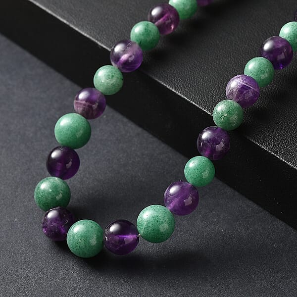 Green Aventurine And African Amethyst 335.00 Ctw Beaded Necklace In Platinum Bond 20 Inches