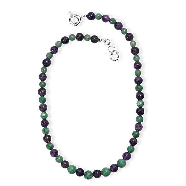 Green Aventurine And African Amethyst 335.00 Ctw Beaded Necklace In Platinum Bond 20 Inches