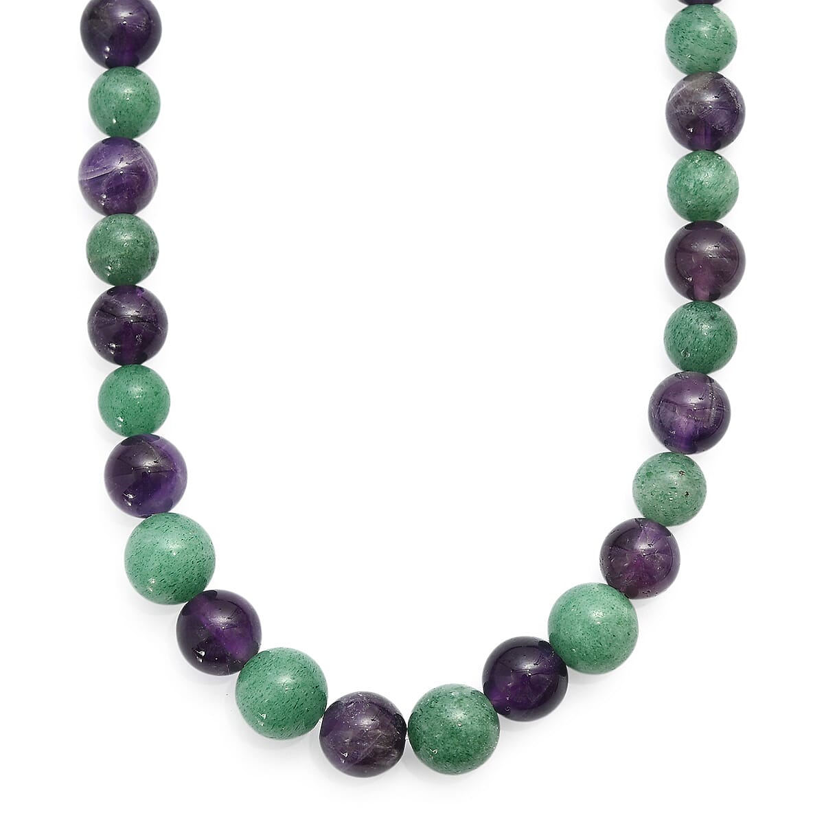 Green Aventurine and African Amethyst 335.00 ctw Beaded Necklace in Platinum Bond 20 Inches