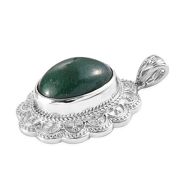 Green Aventurine Pendant In Platinum Over Copper With Magnet 11.80 Ctw