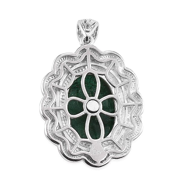 Green Aventurine Pendant In Platinum Over Copper With Magnet 11.80 Ctw