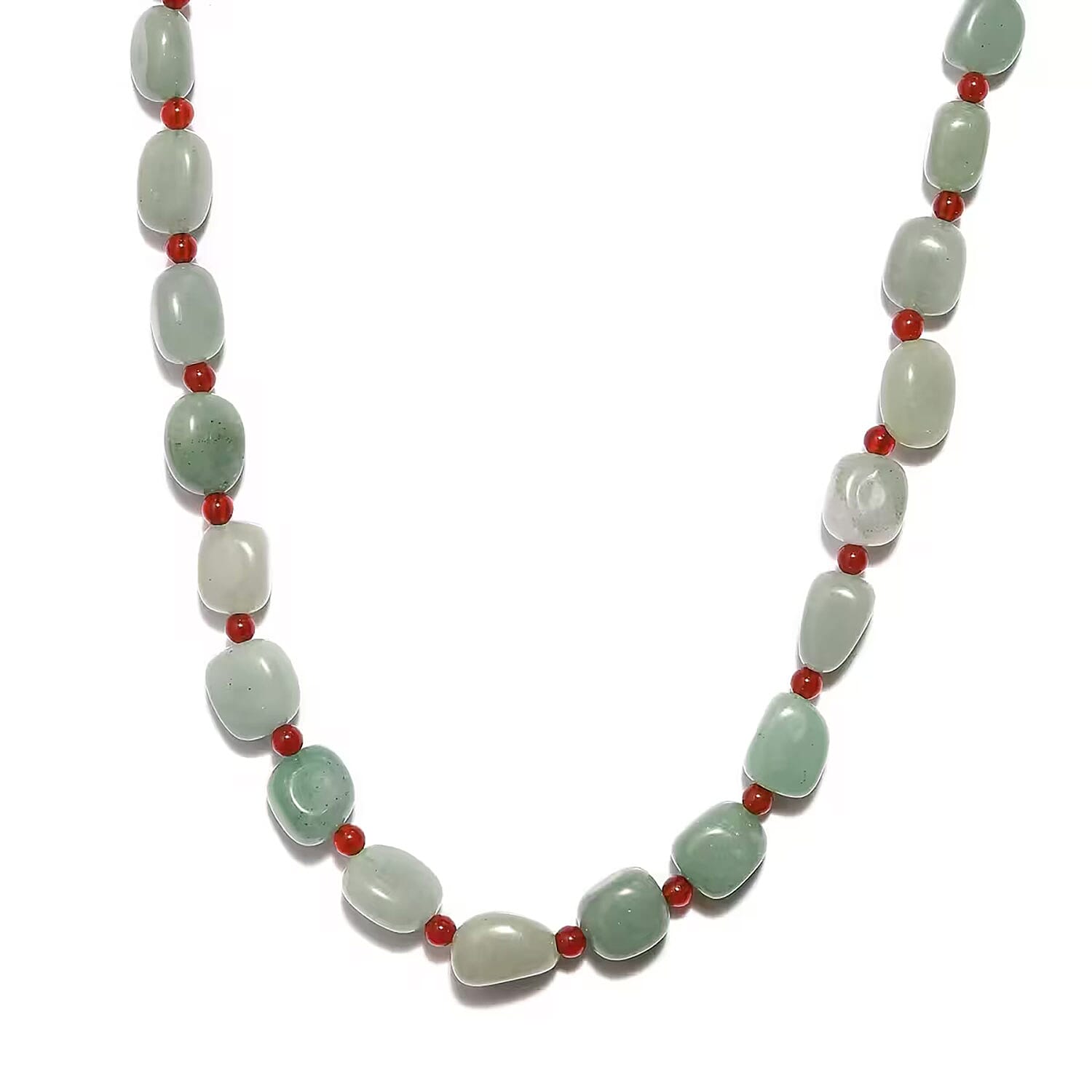 Green Aventurine Red Agate Beaded Necklace 20 Inches in Sterling Silver 253.30 ctw