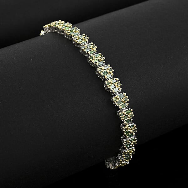 Green Diamond (IR) Art Deco Bracelet In YG Rhodium Over Sterling Silver (7.25 In) 3.95 Ctw