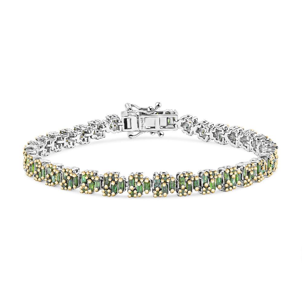 Green Diamond (IR) Art Deco Bracelet in YG Rhodium Over Sterling Silver (7.25 In) 3.95 ctw