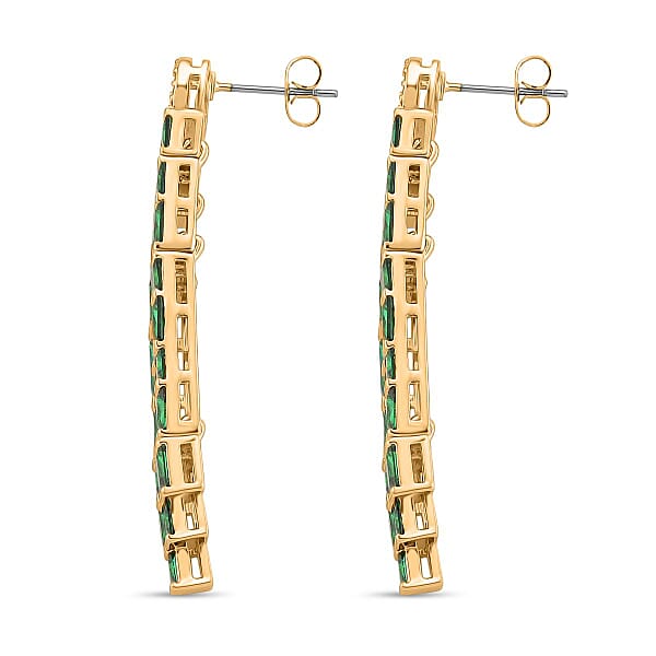 Green Glass And Simulated Diamond Earrings In Goldtone