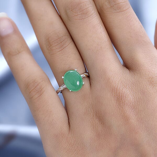 Green Jade (D) 4.50 Ctw Solitaire Ring In 14K YG And Platinum Over Sterling Silver