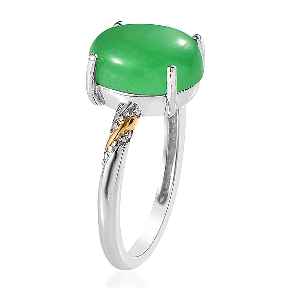 Green Jade (D) 4.50 Ctw Solitaire Ring In 14K YG And Platinum Over Sterling Silver
