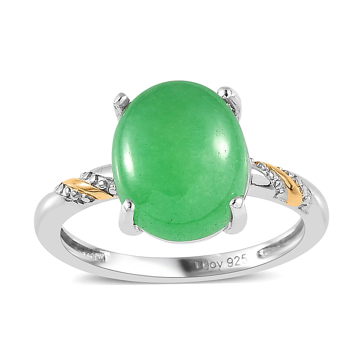 Green Jade (D) 4.50 ctw Solitaire Ring in 14K YG and Platinum Over Sterling Silver