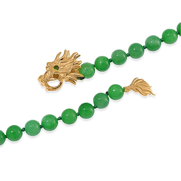 Green Jade (D) And Multi Gemstone 220.90 Ctw Dragon Necklace In 18K Vermeil Yellow Gold Over Sterling Silver 18-20 Inches