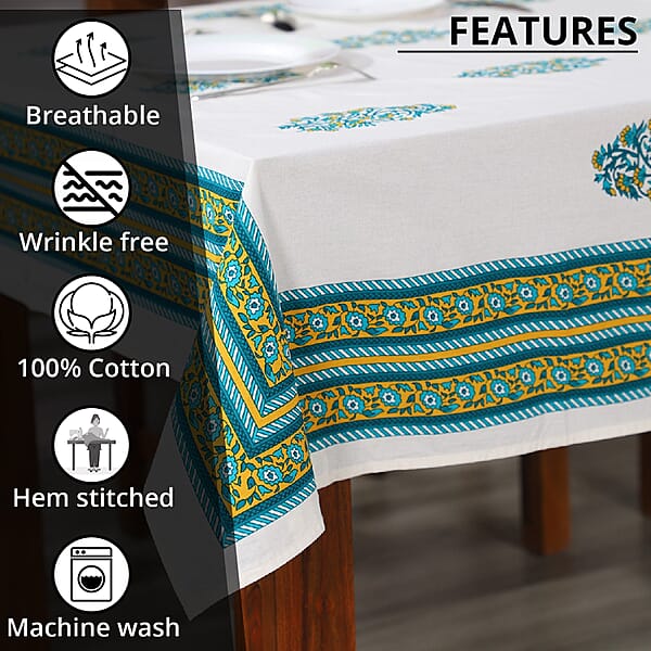 Green Mustard Screen Printed Cotton Sheeting Table Cover