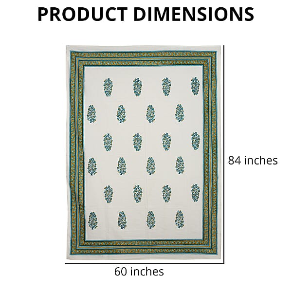 Green Mustard Screen Printed Cotton Sheeting Table Cover