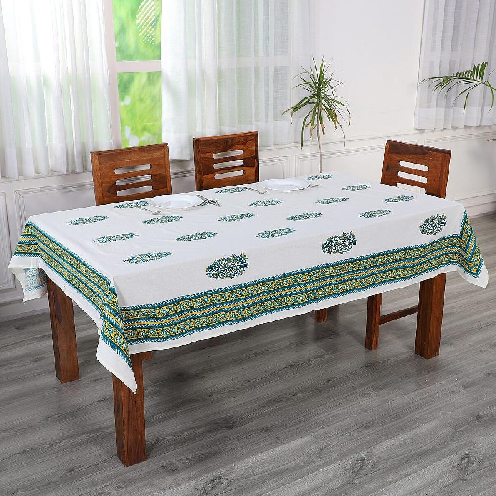 Green Mustard Screen Printed Cotton Sheeting Table Cover