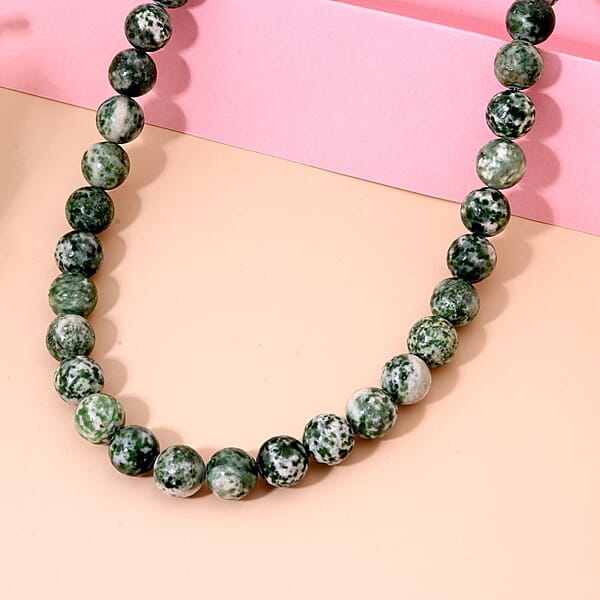 Green Point Jasper 375.00 Ctw Beaded Necklace In Sterling Silver 18 Inches