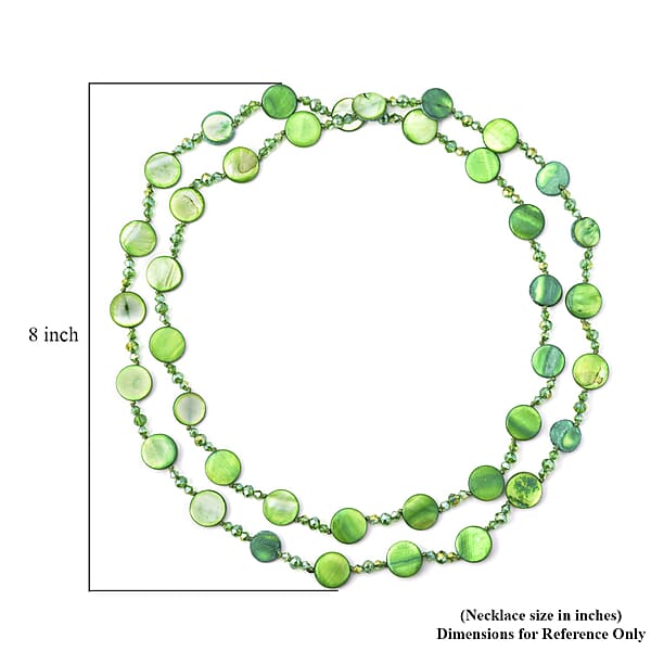 Green Shell Pearl Coin Green Glass Beaded Necklace 47 Inches