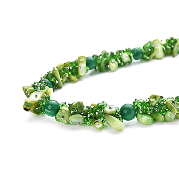 Green Shell Seed Bead Necklace Silvertone Necklace Green Multi Strand Statement Necklace For Women Birthday Gifts For Women Necklace 20-23 Inch